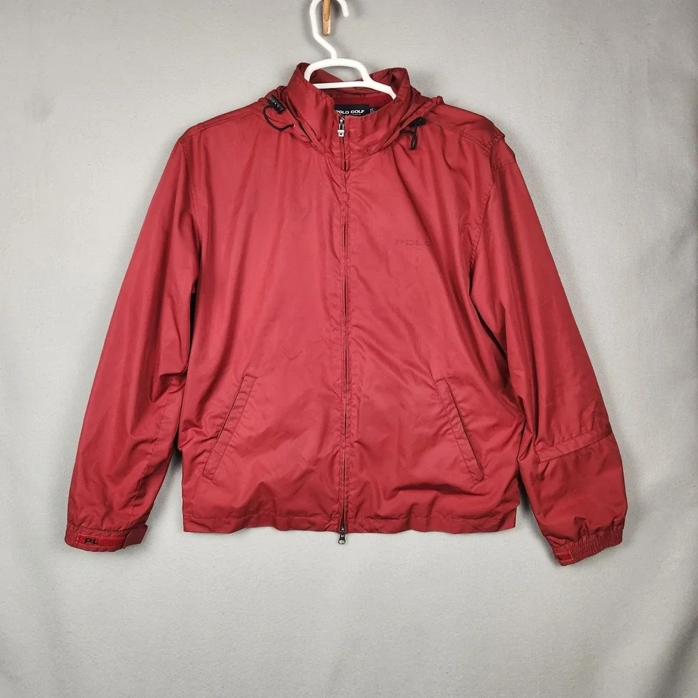 Polo Golf Ralph Lauren Jacket Mens Large Red Packable Hood Windbreaker Full Zip